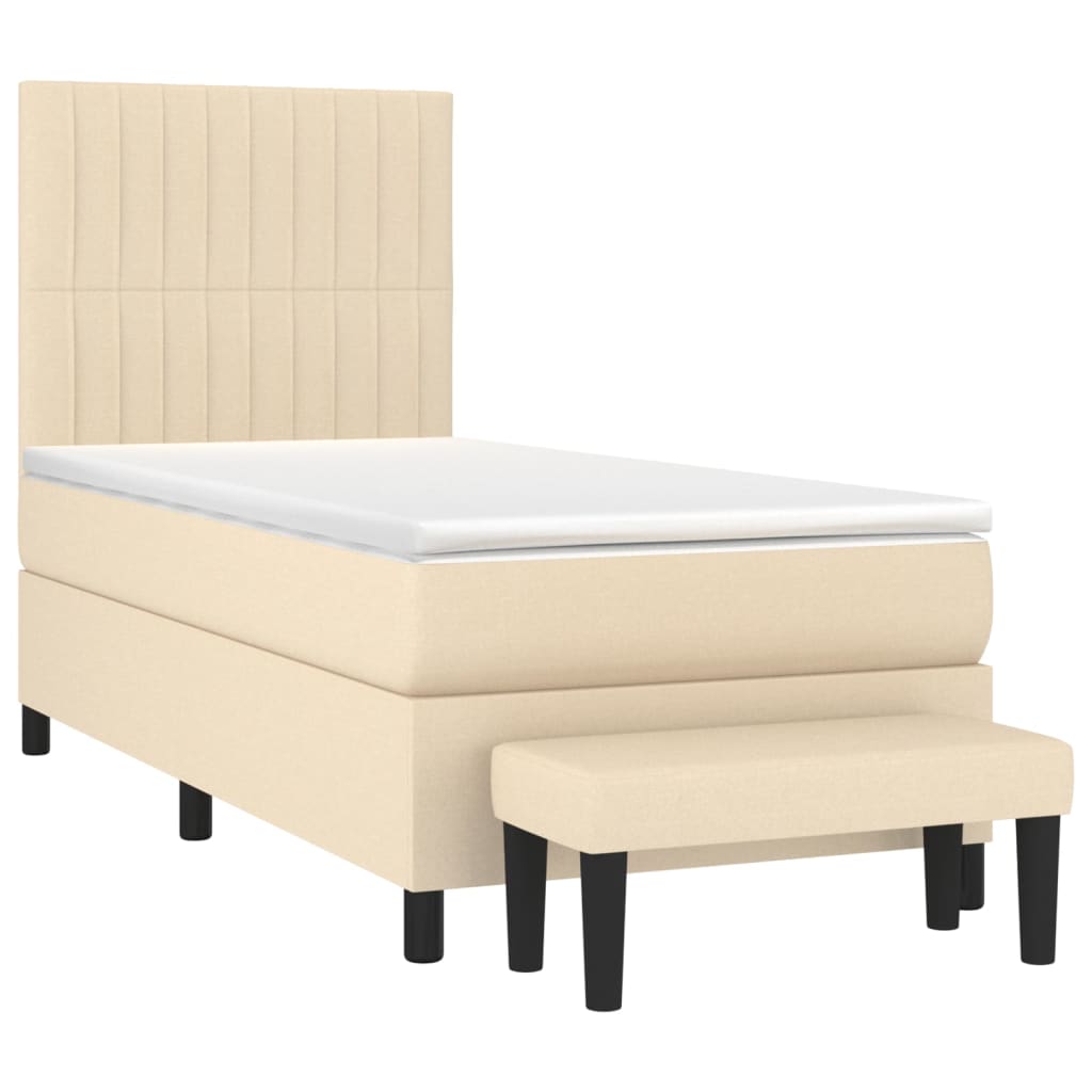 Krevet s oprugama i madracem krem 100 x 200 cm od tkanine