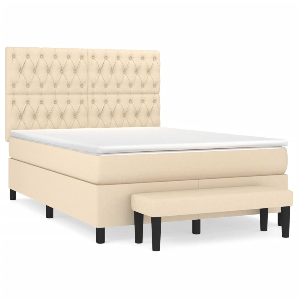 Krevet s oprugama i madracem krem 140 x 190 cm od tkanine