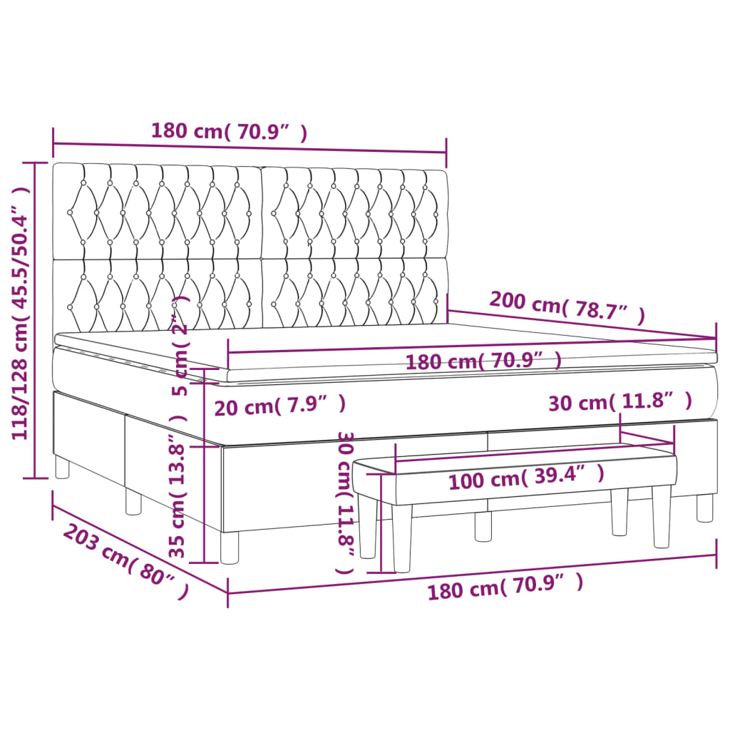 Krevet s oprugama i madracem krem 180x200 cm od tkanine