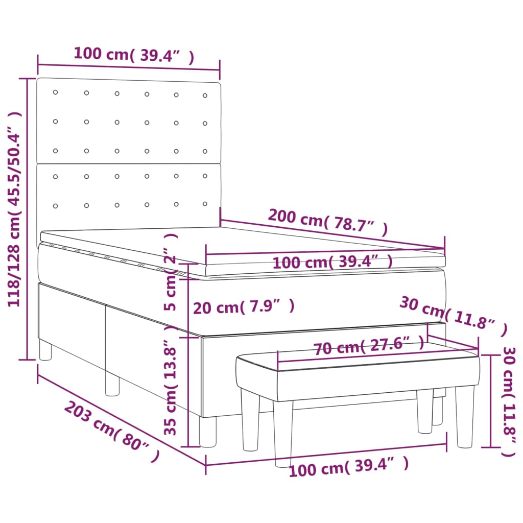 Krevet s oprugama i madracem plavi 100 x 200 cm od tkanine