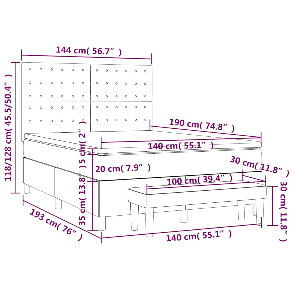 Krevet s oprugama i madracem crni 140 x 190 cm od tkanine