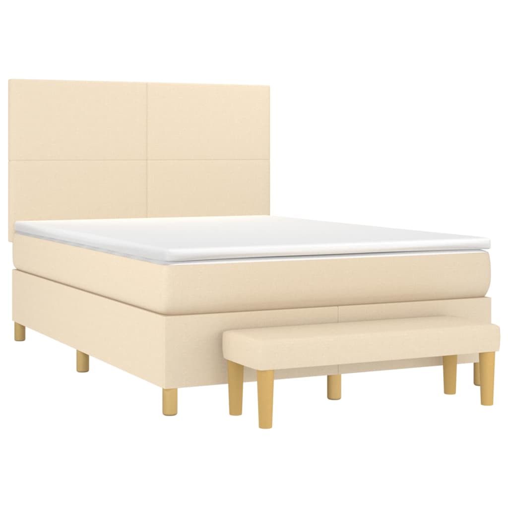 Krevet s oprugama i madracem krem 140 x 190 cm od tkanine