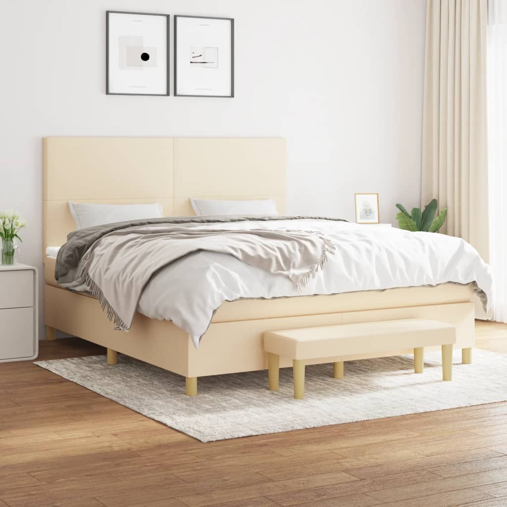 Krevet s oprugama i madracem krem 160x200 cm od tkanine