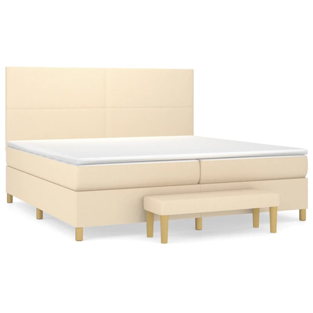 Krevet s oprugama i madracem krem 200 x 200 cm od tkanine