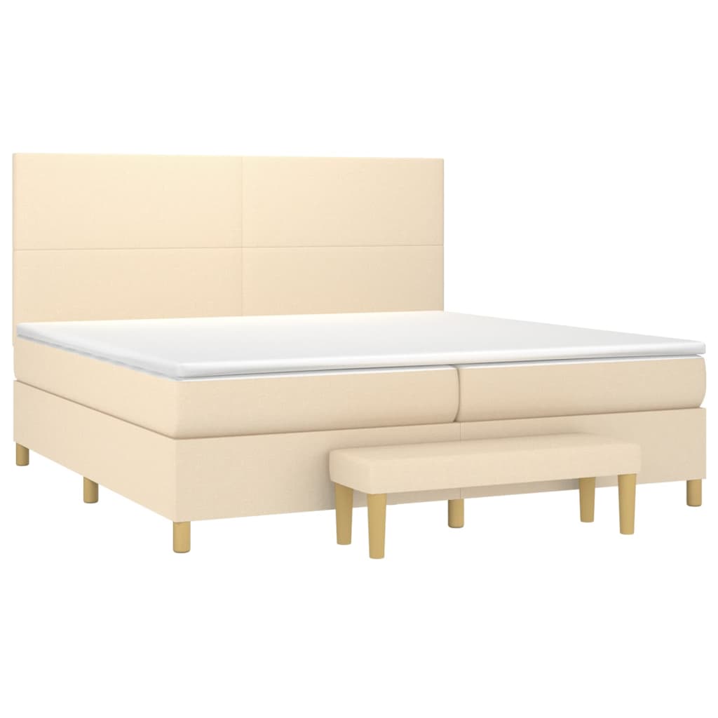 Krevet s oprugama i madracem krem 200 x 200 cm od tkanine