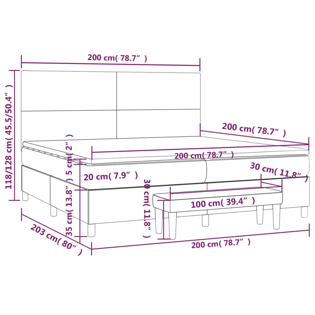 Krevet s oprugama i madracem krem 200 x 200 cm od tkanine