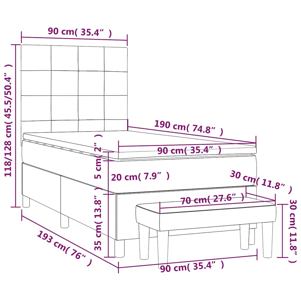 Box spring krevet s madracem crni 90x190 cm od tkanine