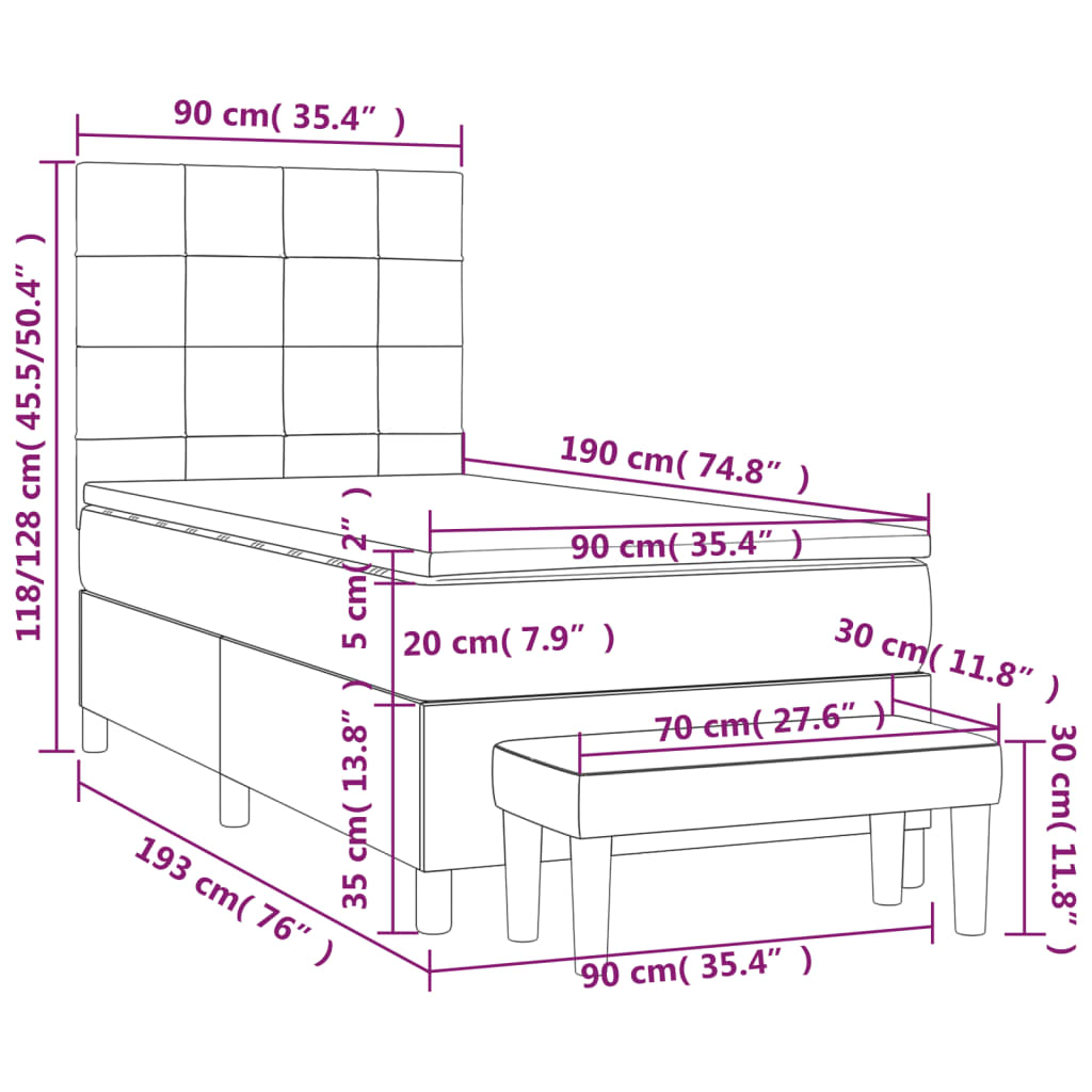 Krevet s oprugama i madracem plavi 90 x 190 cm od tkanine