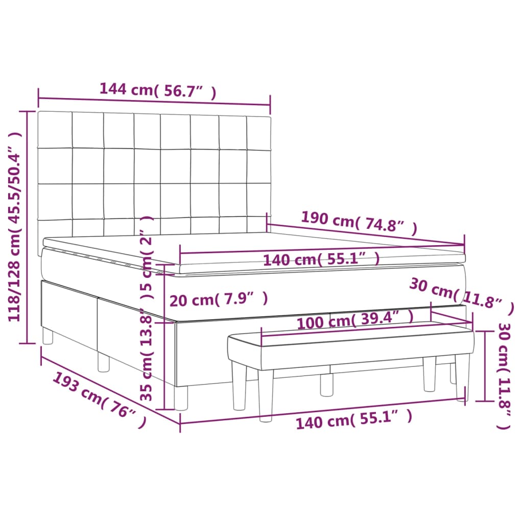 Krevet s oprugama i madracem krem 140 x 190 cm od tkanine