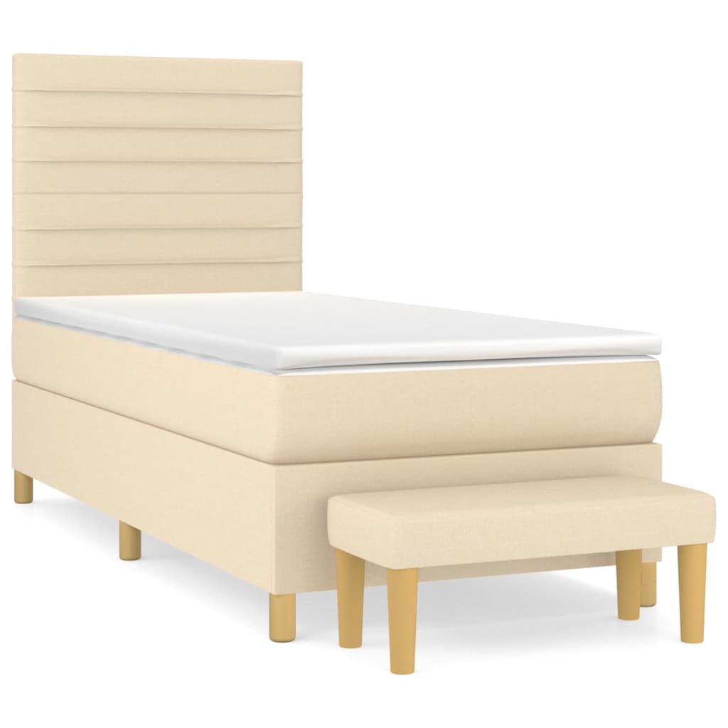 Krevet s oprugama i madracem krem 100 x 200 cm od tkanine