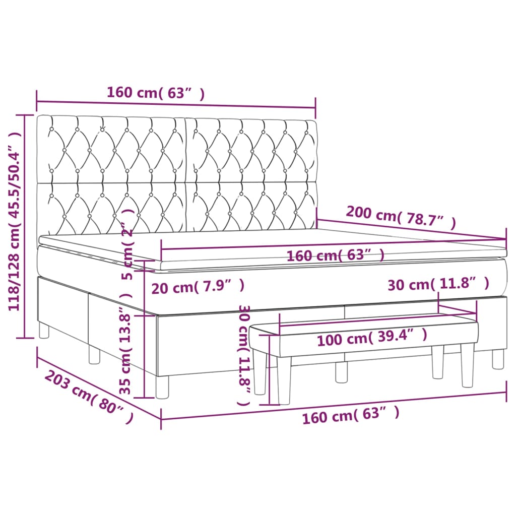 Krevet s oprugama i madracem krem 160x200 cm od tkanine