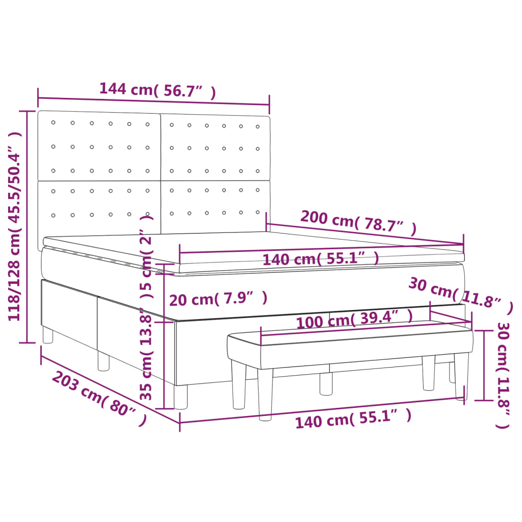 Krevet s oprugama i madracem plavi 140x200 cm od tkanine