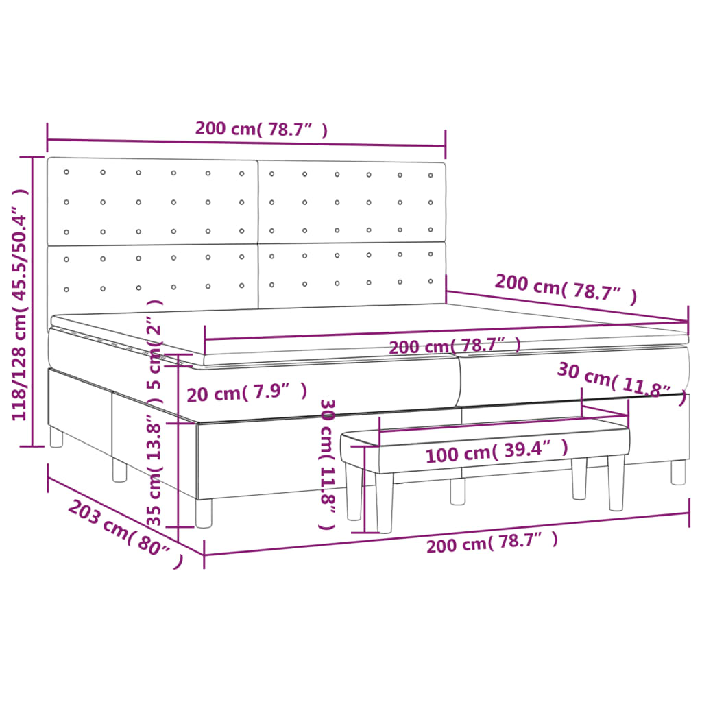 Krevet s oprugama i madracem krem 200 x 200 cm od tkanine