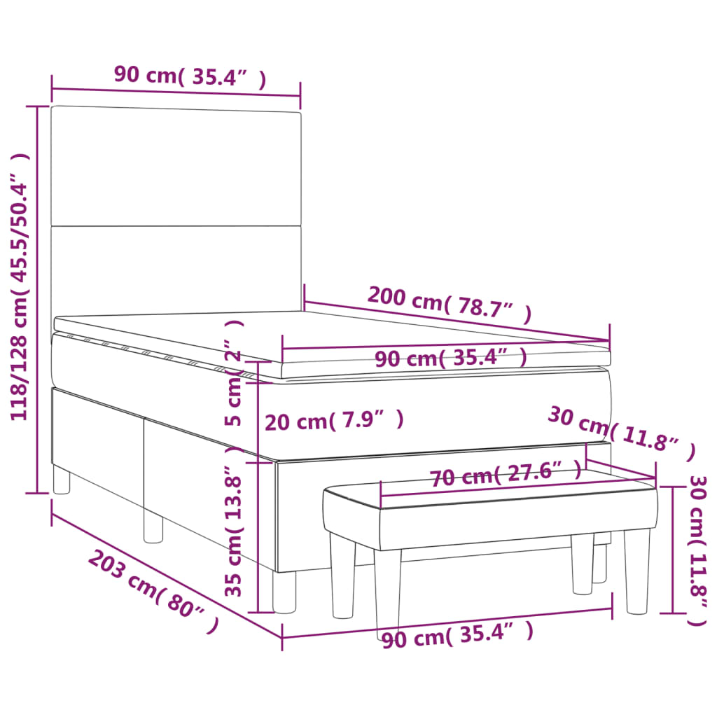 Krevet s oprugama i madracem sivi 90 x 200 cm od umjetne kože