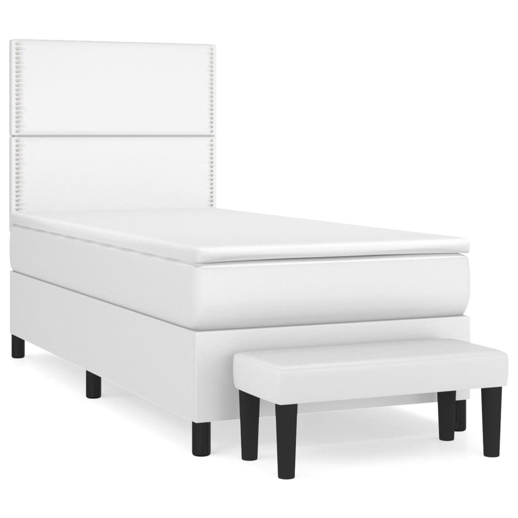 Krevet s oprugama i madracem bijeli 100x200 cm od umjetne kože