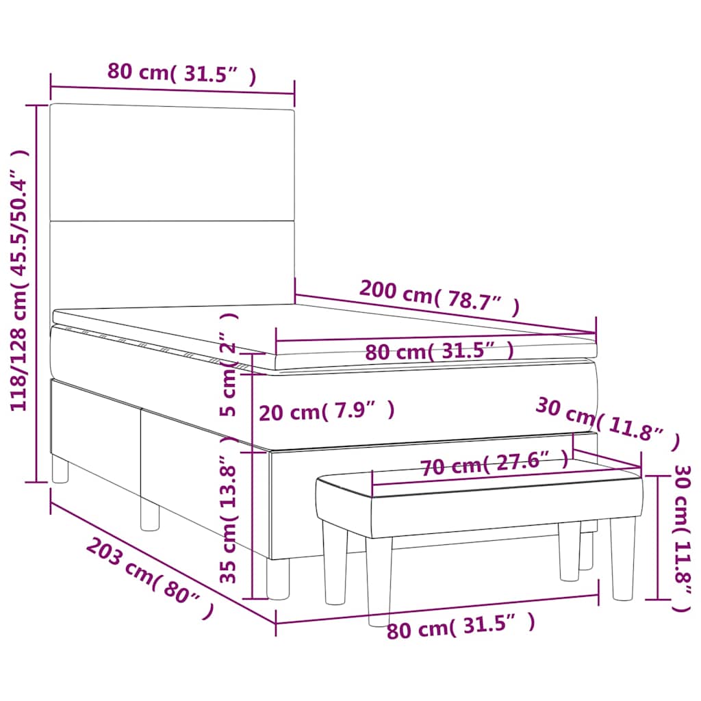 Box spring krevet s madracem tamnoplavi 80 x 200 cm baršunasti