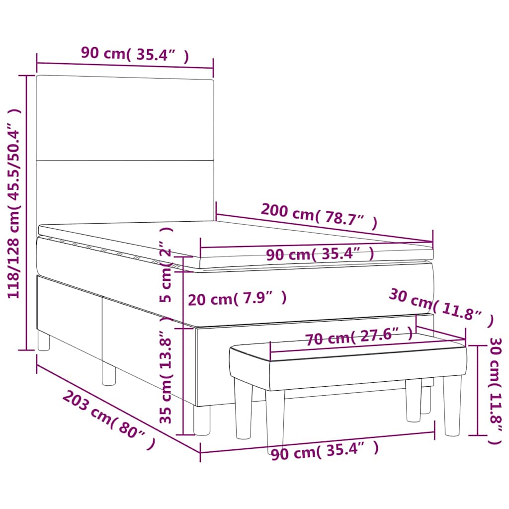 Box spring krevet s madracem tamnozeleni 90x200 cm baršunasti