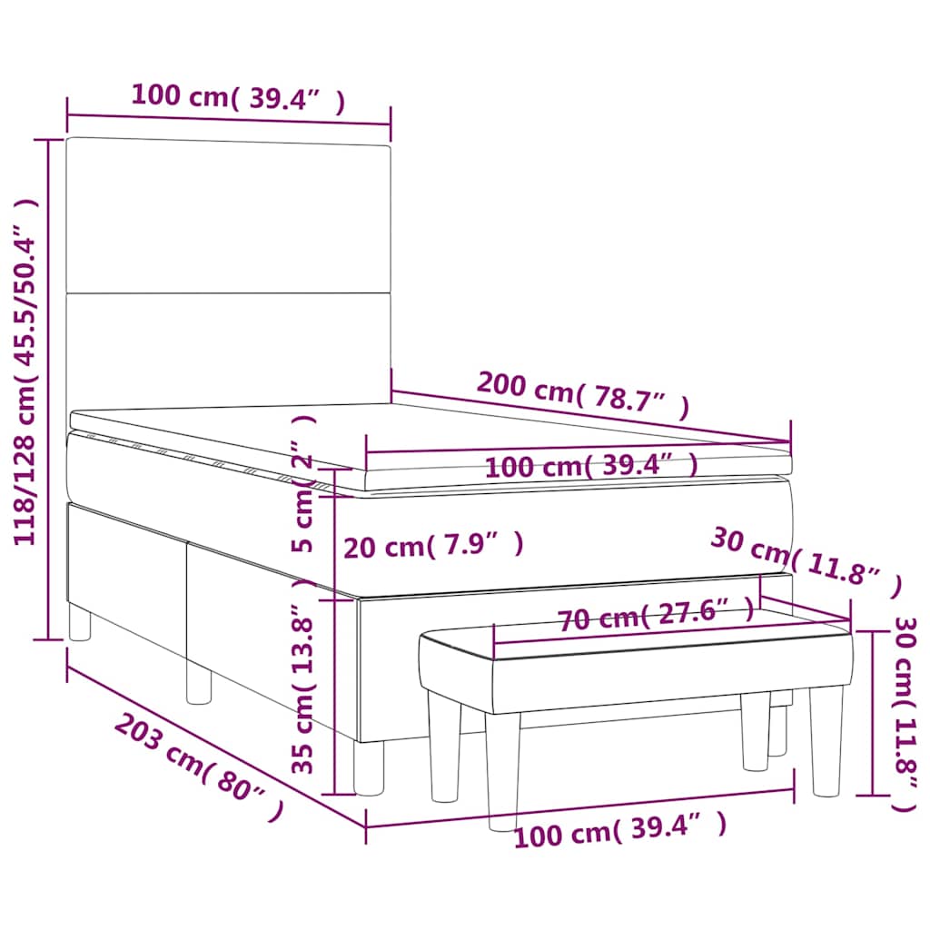 Box spring krevet s madracem tamnoplavi 100x200 cm baršunasti