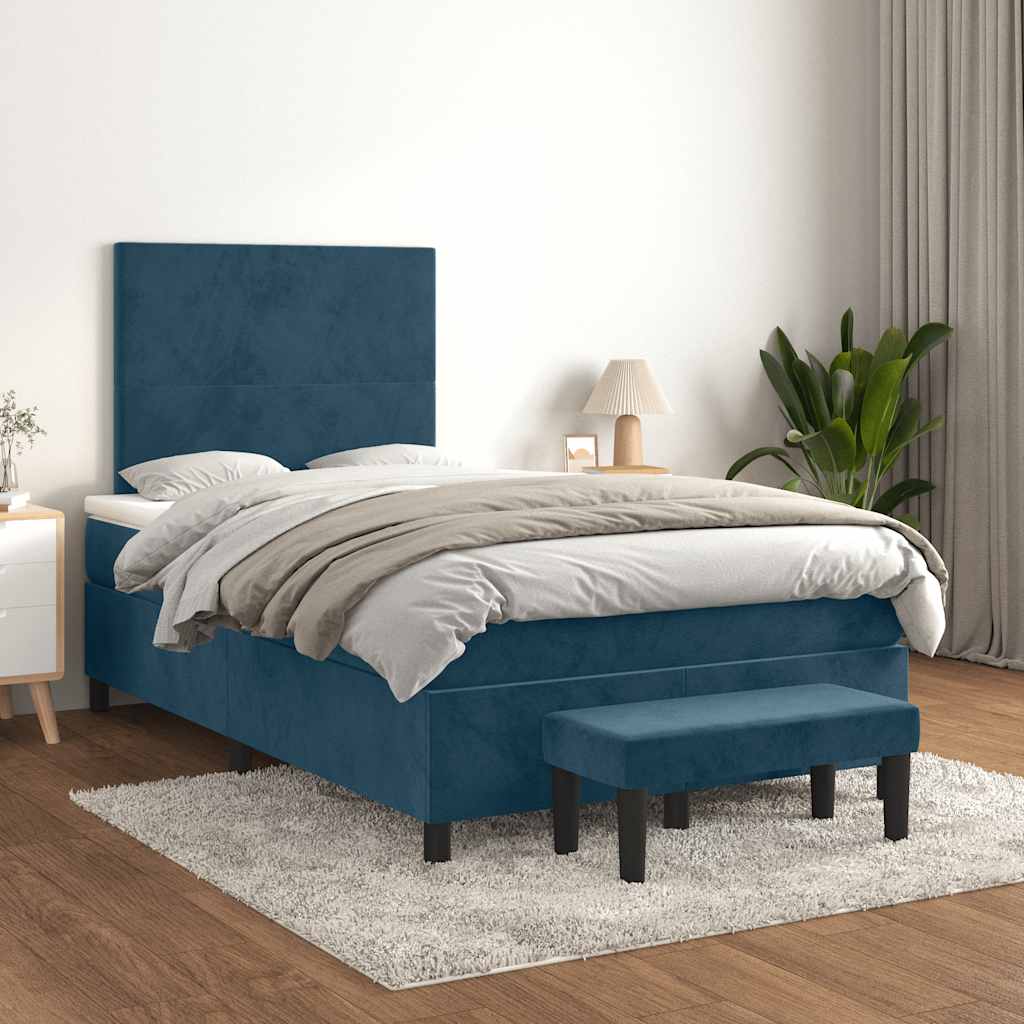 Box spring krevet s madracem tamnoplavi 120 x 200 cm baršunasti