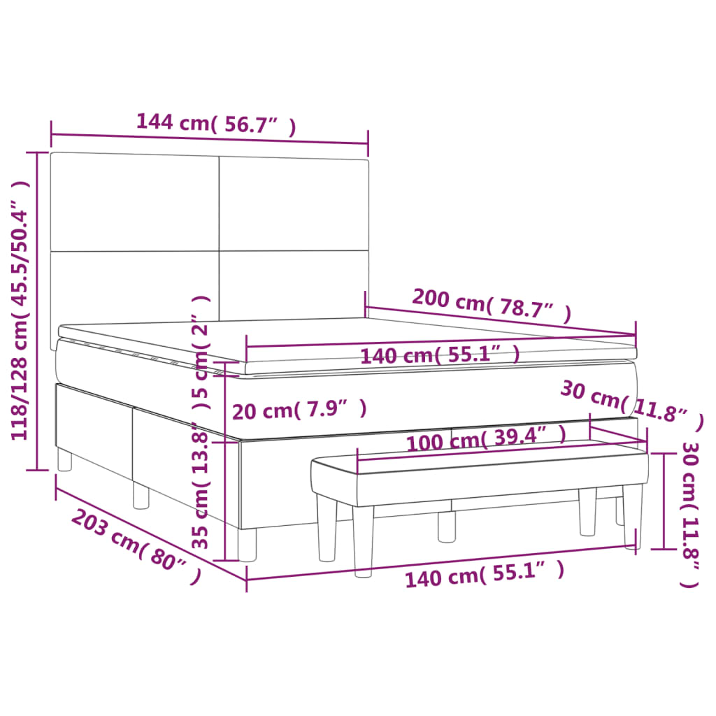 Krevet s oprugama i madracem tamnosivi 140x200 cm baršunasti