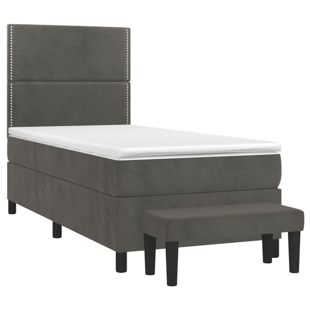 Box spring krevet s madracem tamnosivi 90x200 cm baršunasti