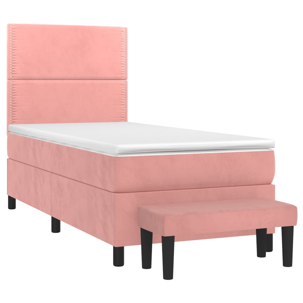 Box spring krevet s madracem ružičasti 90x200 cm baršunasti