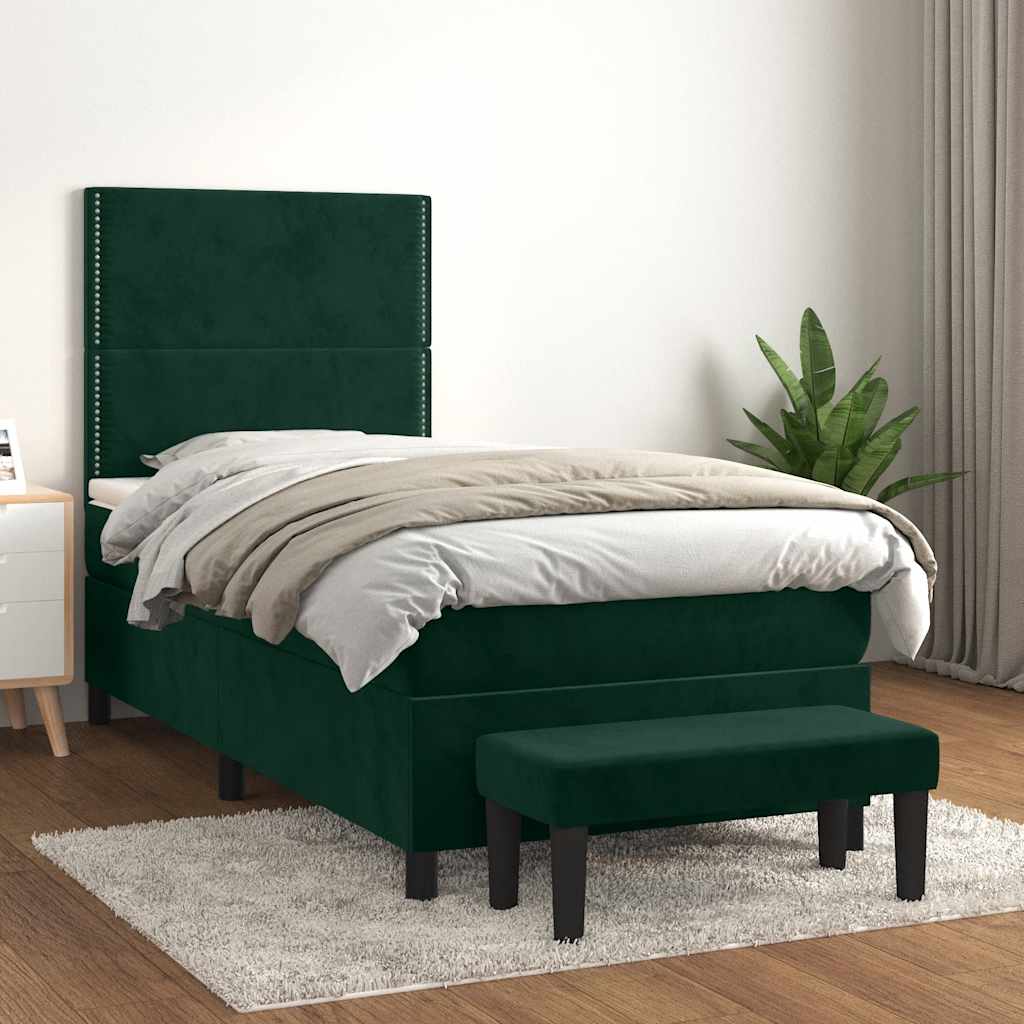 Box spring krevet s madracem tamnozeleni 100x200 cm baršunasti