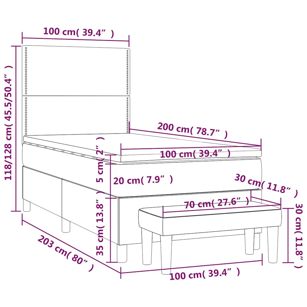 Box spring krevet s madracem tamnoplavi 100x200 cm baršunasti