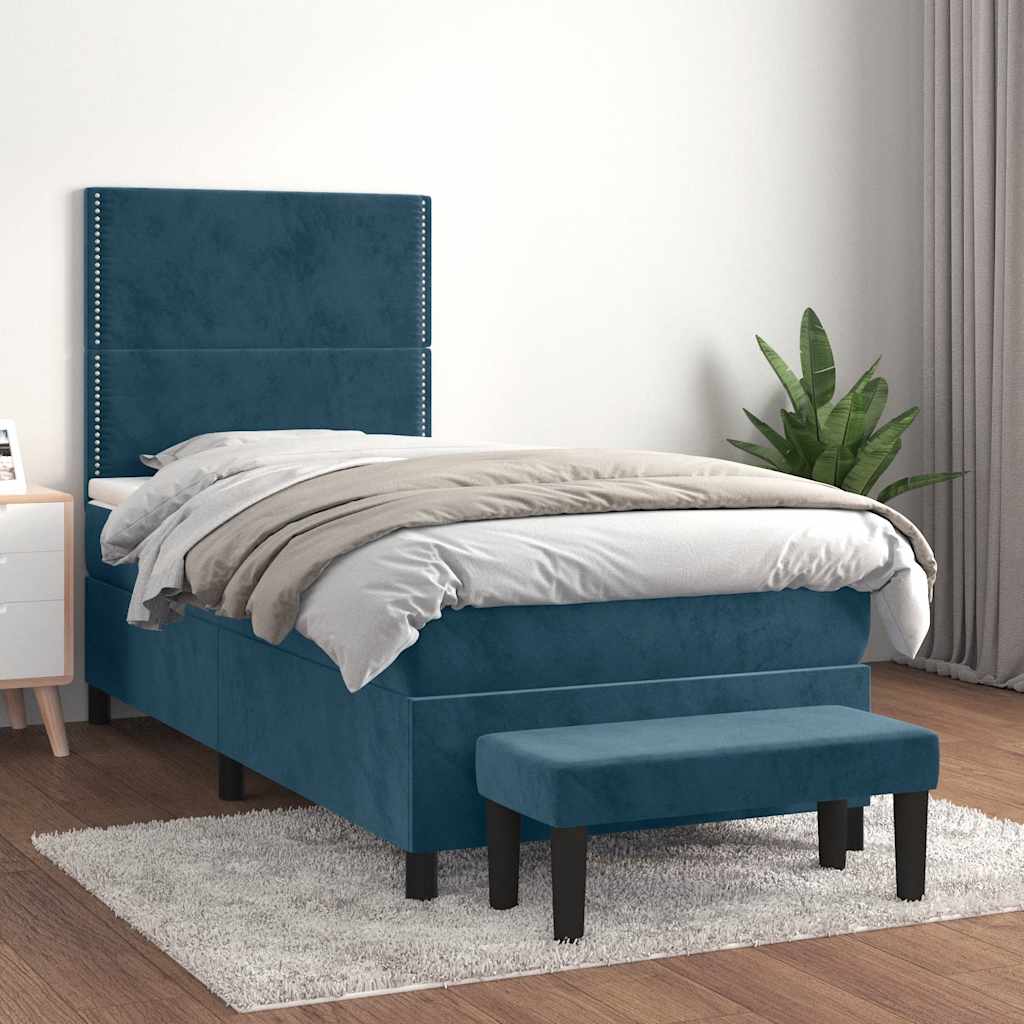 Box spring krevet s madracem tamnoplavi 100x200 cm baršunasti