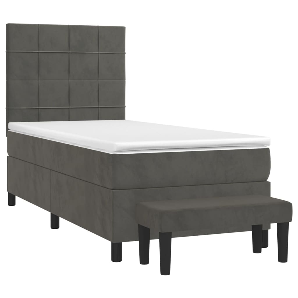 Box spring krevet s madracem tamnosivi 90x190 cm baršunasti