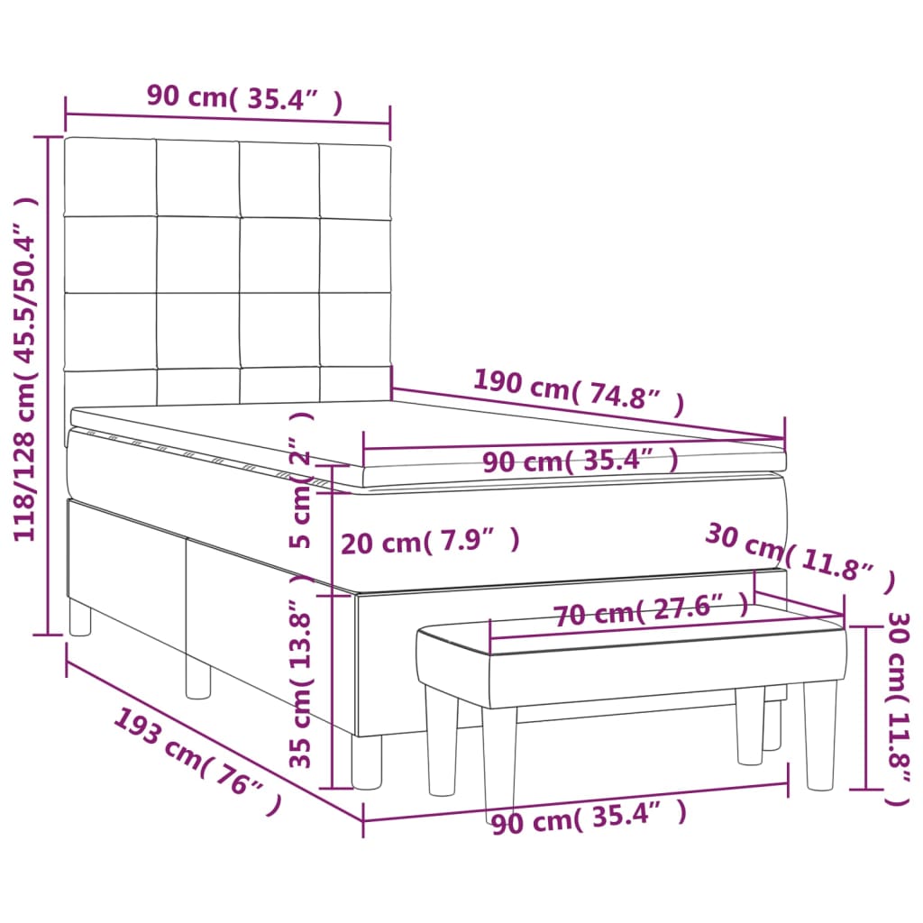 Box spring krevet s madracem crni 90x190 cm baršunasti