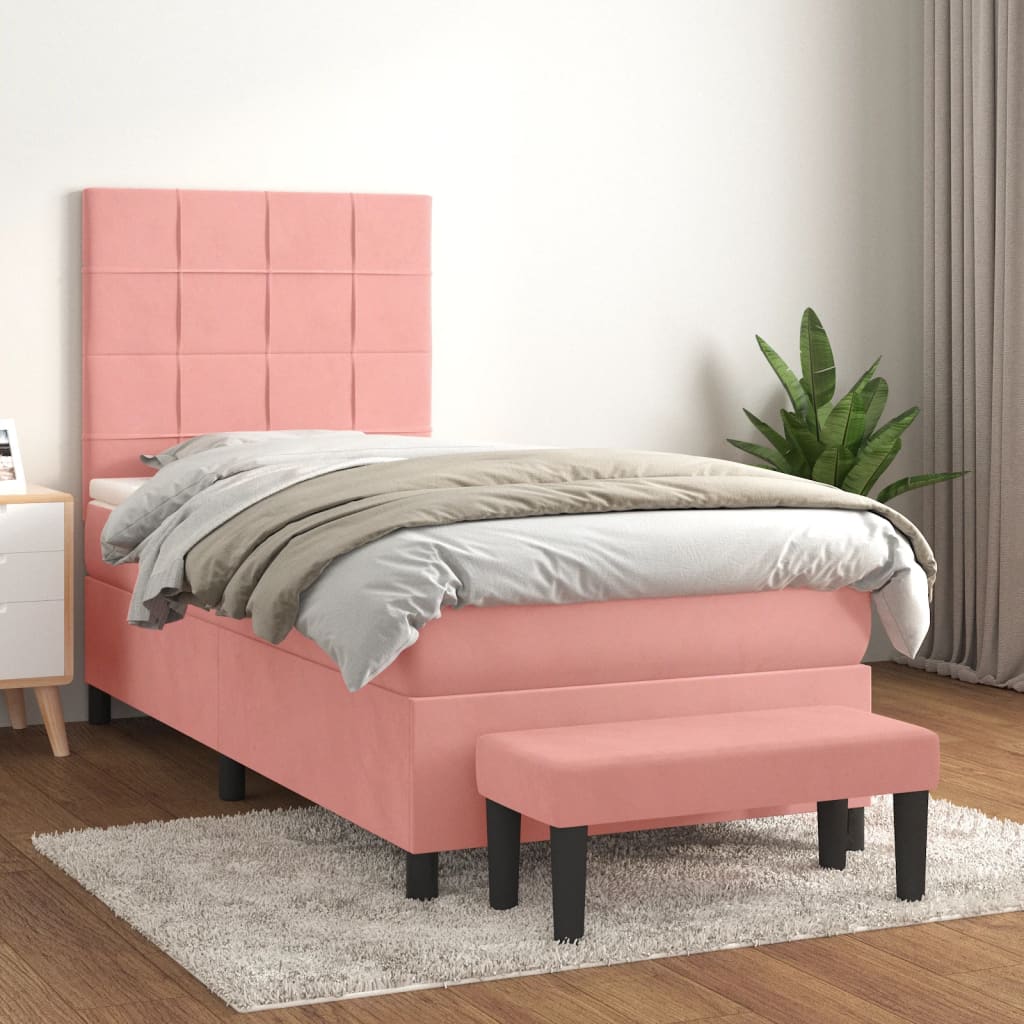 Box spring krevet s madracem ružičasti 90x200 cm baršunasti