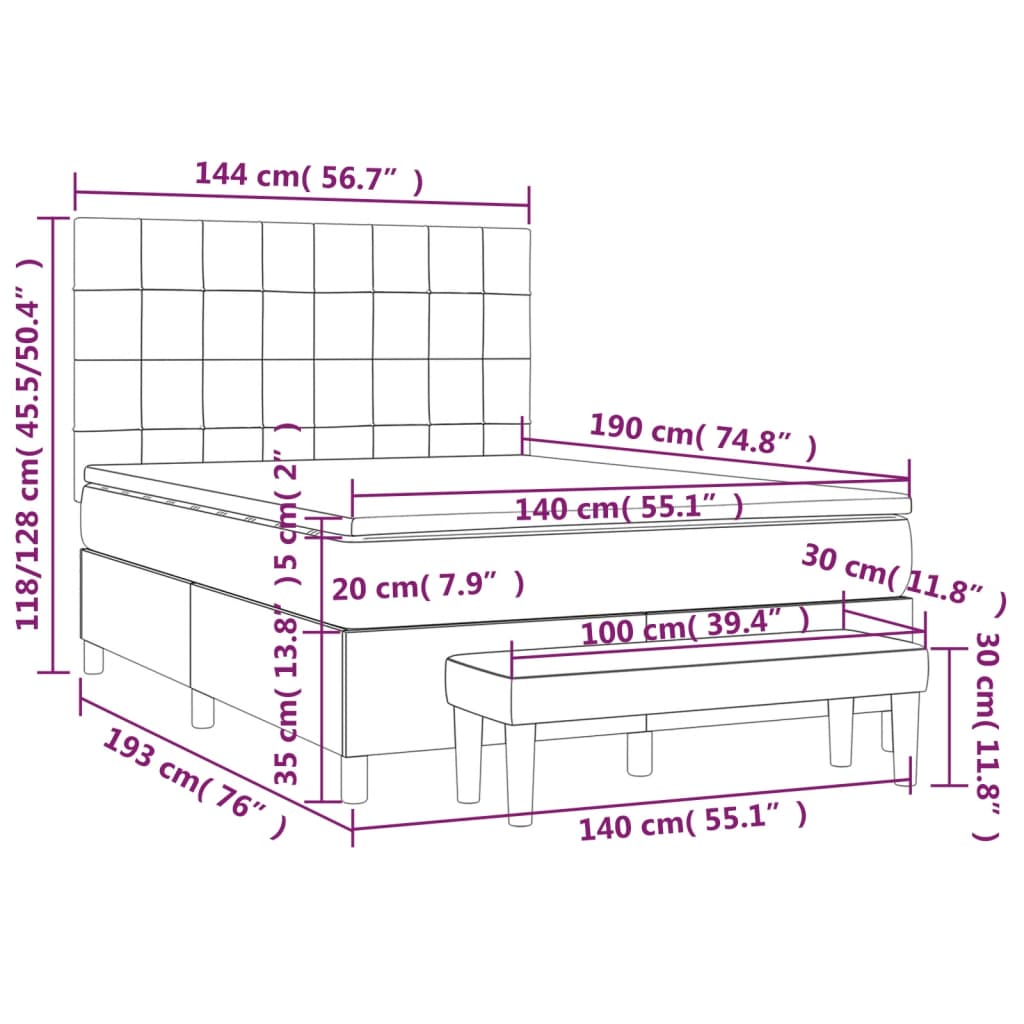 Krevet s oprugama i madracem svjetlosivi 140x190 cm baršunasti
