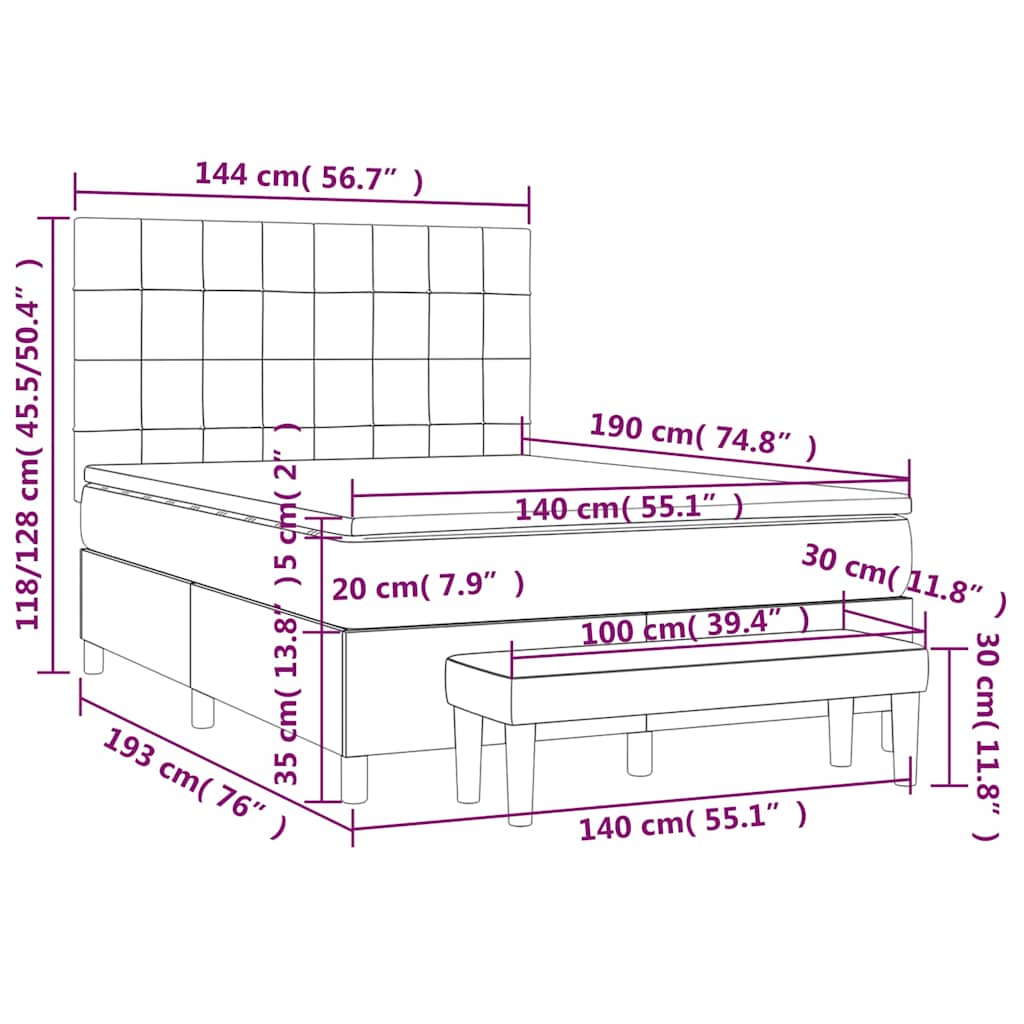Krevet s oprugama i madracem tamnoplavi 140x190 cm baršunasti