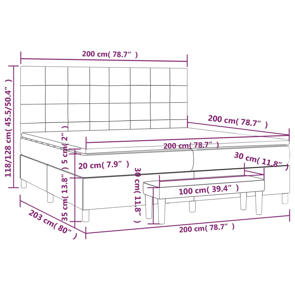 Krevet s oprugama i madracem tamnosivi 200x200 cm baršunasti