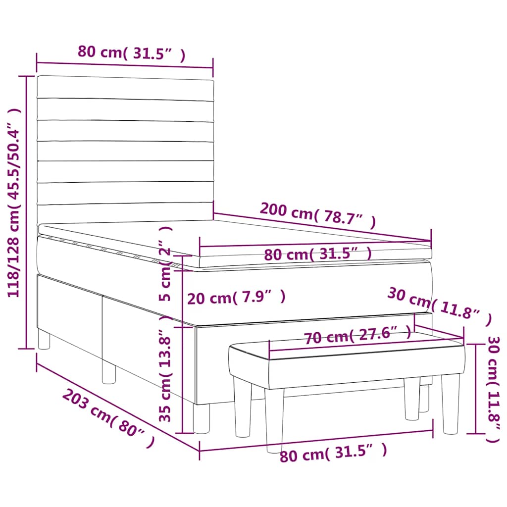 Box spring krevet s madracem tamnoplavi 80 x 200 cm baršunasti
