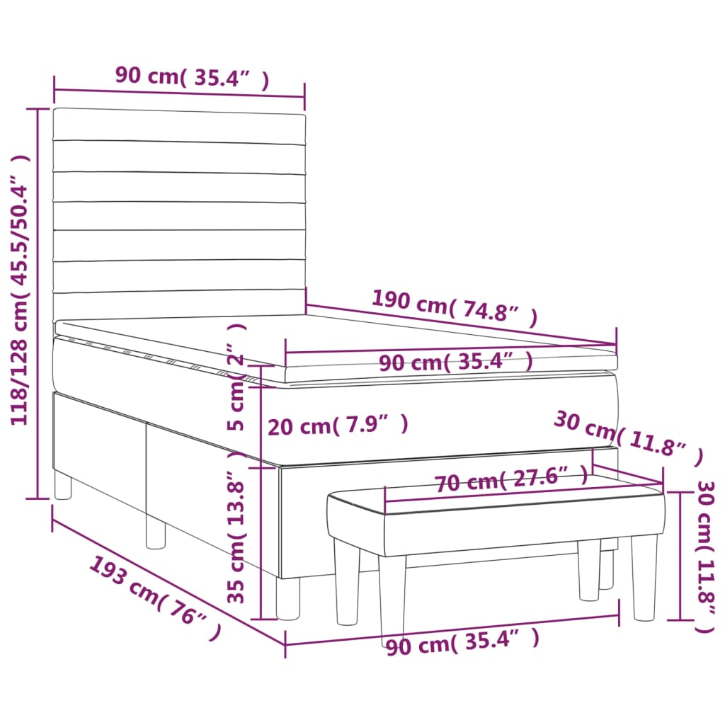 Box spring krevet s madracem ružičasti 90x190 cm baršunasti