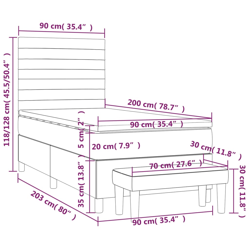 Box spring krevet s madracem svjetlosivi 90x190 cm baršunasti