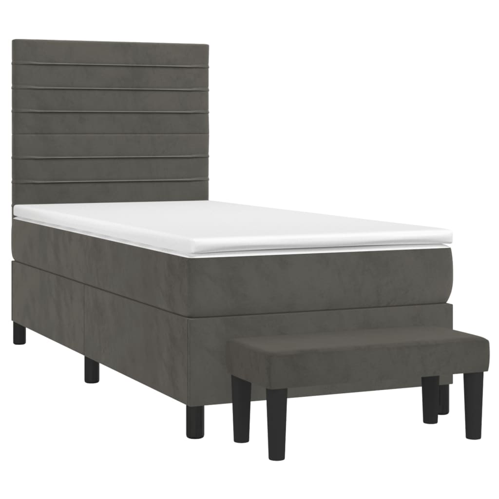Box spring krevet s madracem tamnosivi 90x200 cm baršunasti