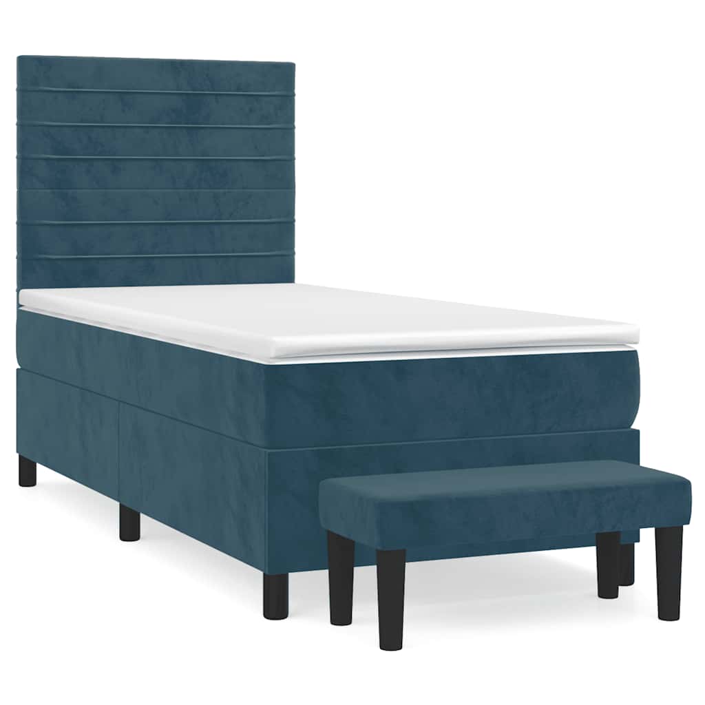 Box spring krevet s madracem tamnoplavi 90x200 cm baršunasti