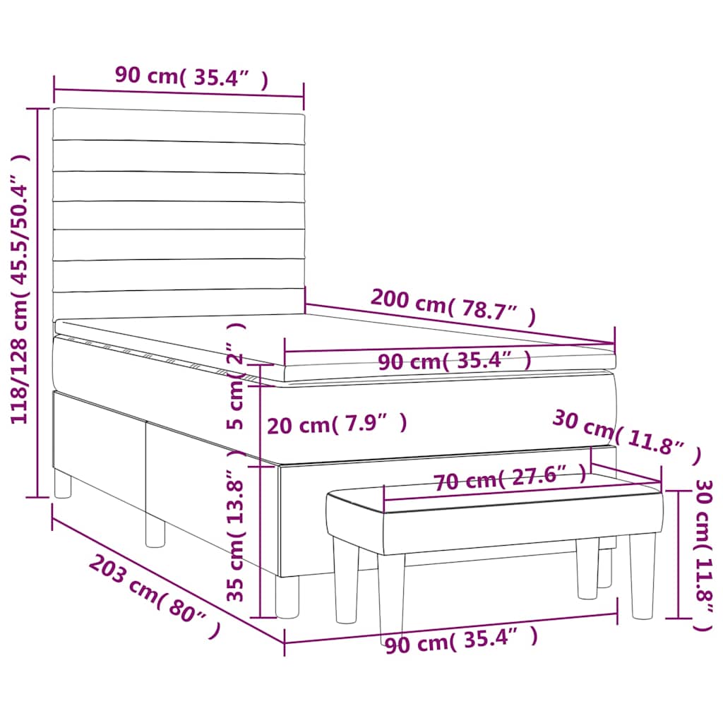 Box spring krevet s madracem tamnoplavi 90x200 cm baršunasti
