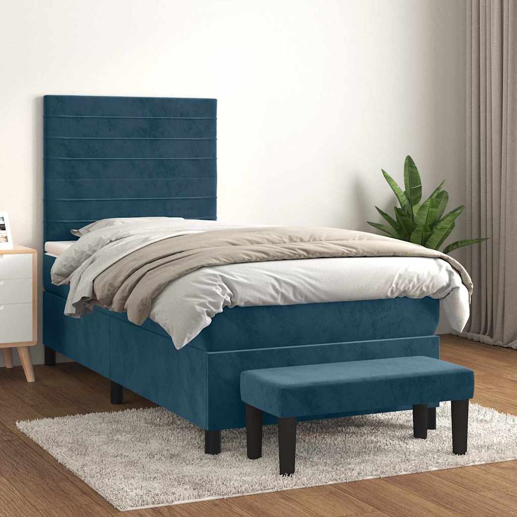 Box spring krevet s madracem tamnoplavi 90x200 cm baršunasti