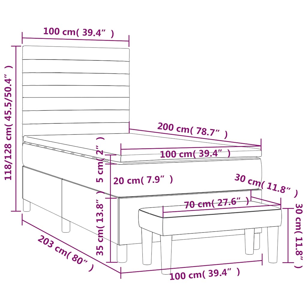 Box spring krevet s madracem tamnoplavi 100x200 cm baršunasti