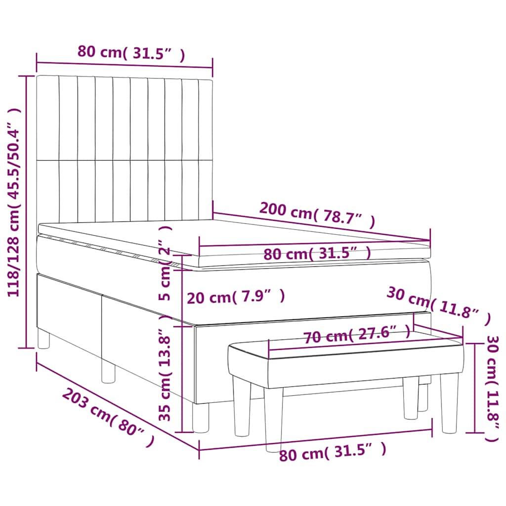 Box spring krevet s madracem tamnoplavi 80 x 200 cm baršunasti