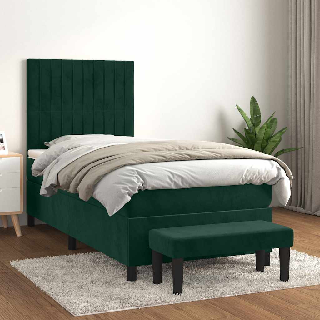 Box spring krevet s madracem tamnozeleni 90x190 cm baršunasti