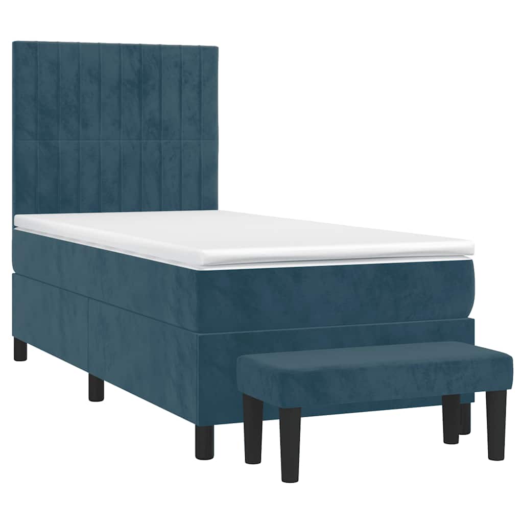 Box spring krevet s madracem tamnoplavi 90x190 cm baršunasti
