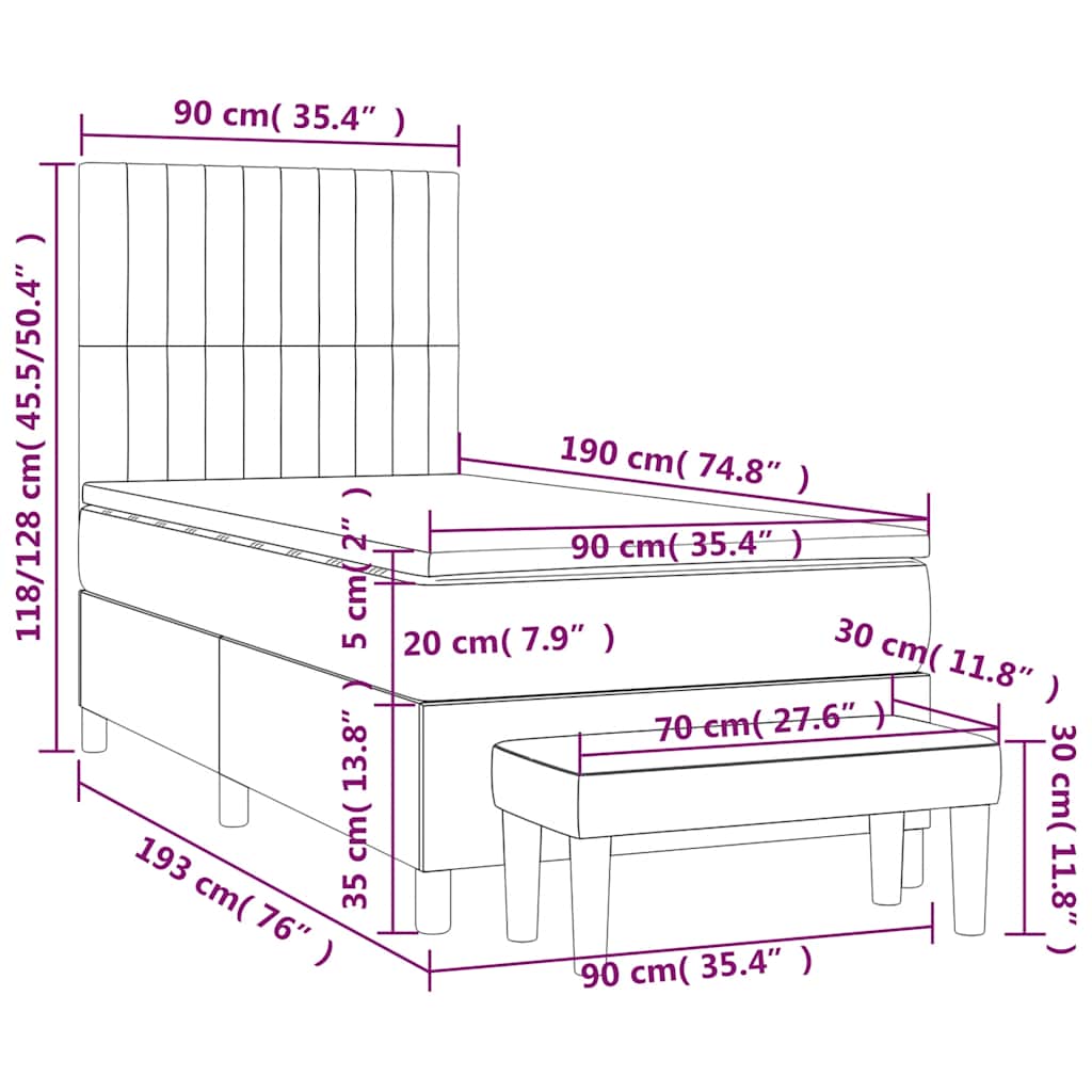 Box spring krevet s madracem tamnoplavi 90x190 cm baršunasti