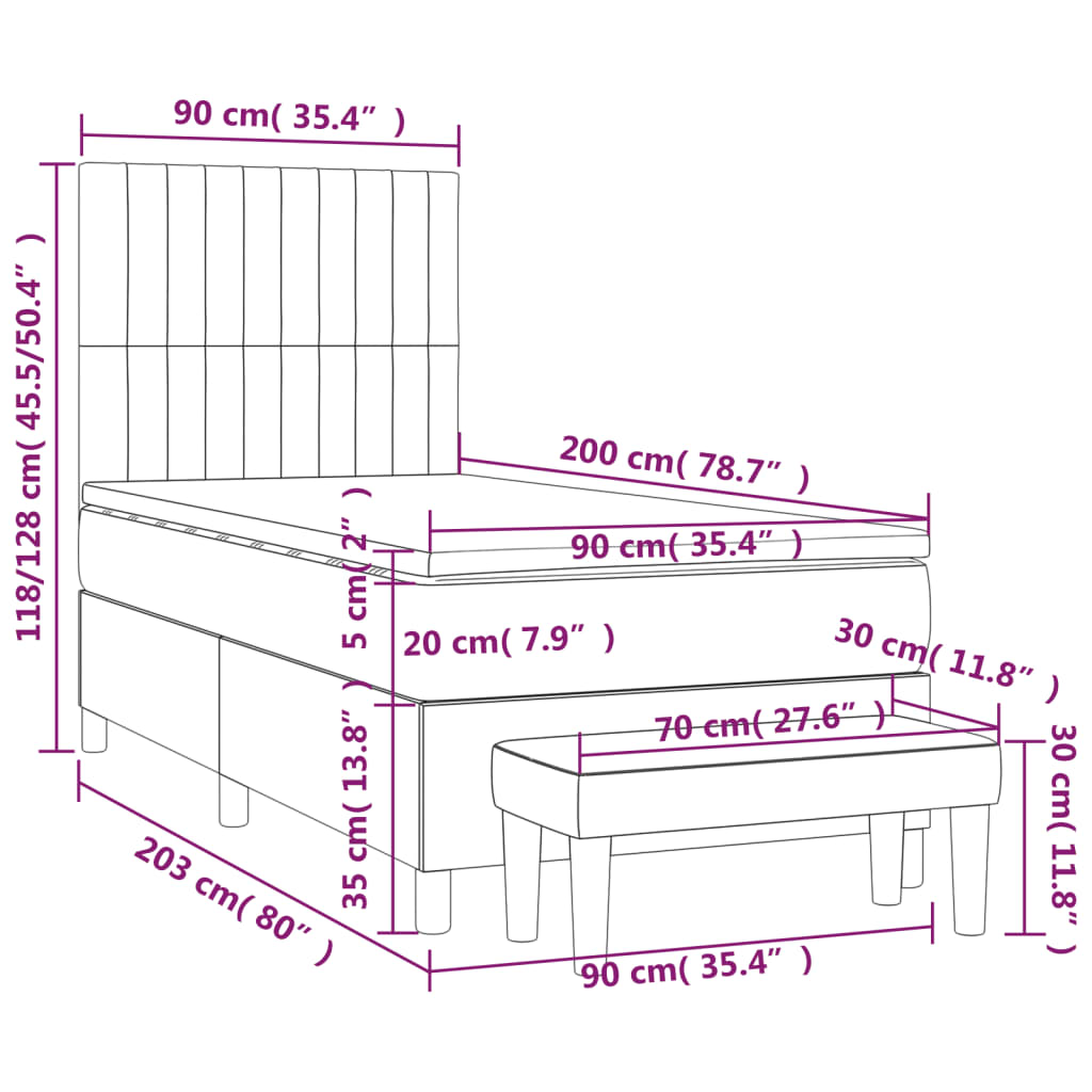 Box spring krevet s madracem tamnosivi 90x200 cm baršunasti