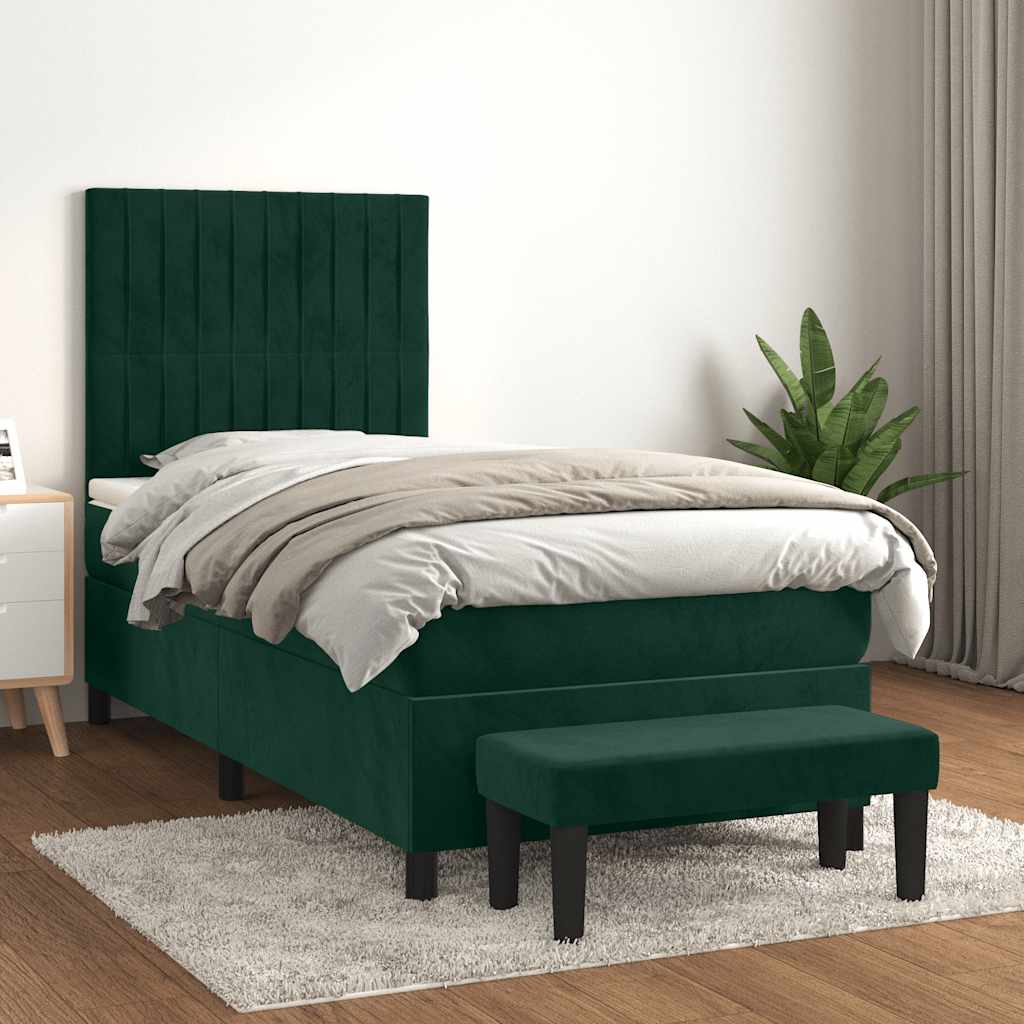 Box spring krevet s madracem tamnozeleni 90x200 cm baršunasti