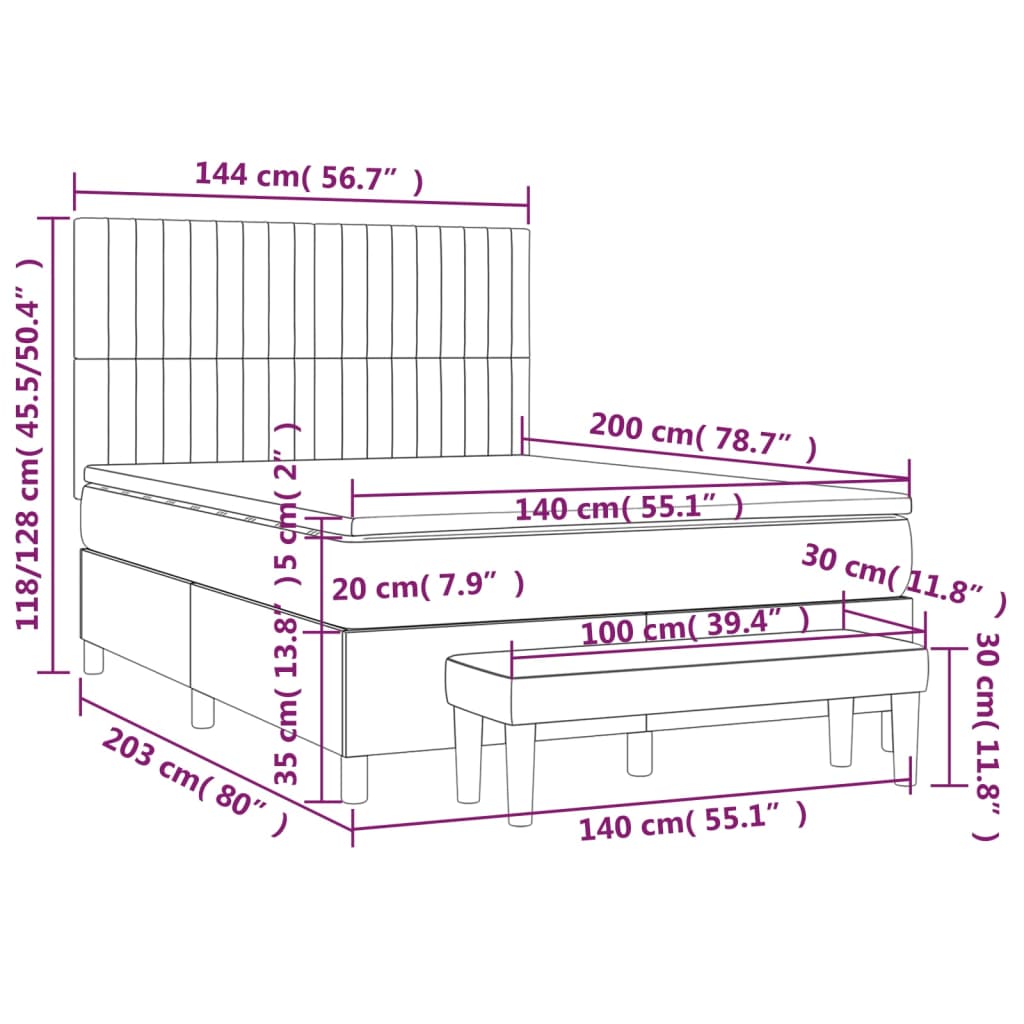 Krevet s oprugama i madracem crni 140x200 cm baršunasti